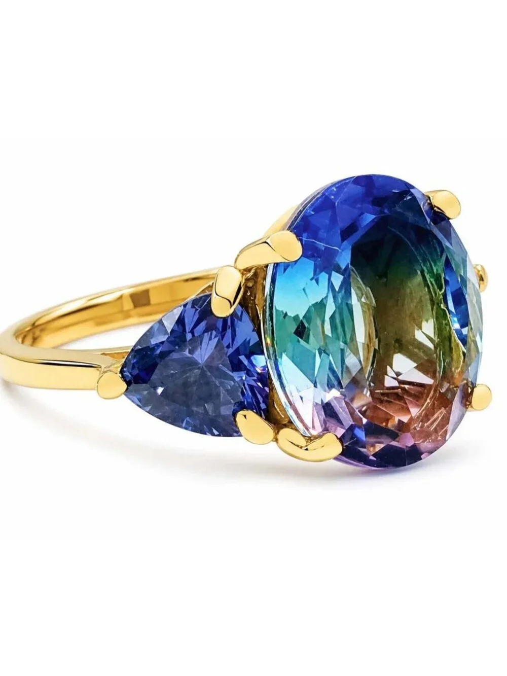 Tourmaline 5.73 Cts & Tanzanite Ring 10k Solid Yellow Gold